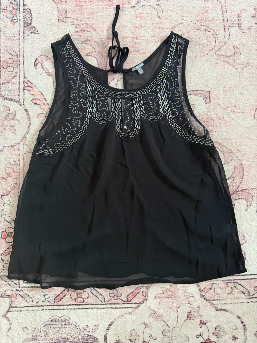 Sleeveless Black Beaded Chiffon Women's Top